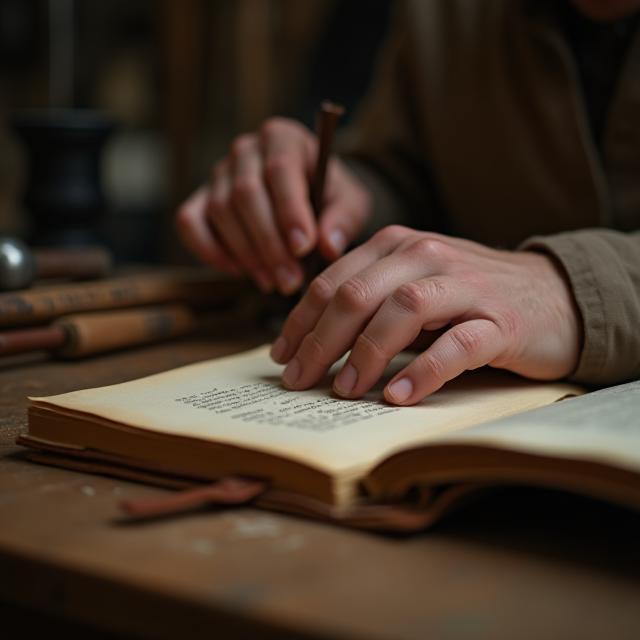 Artisan travaillant sur une reliure ancienne
